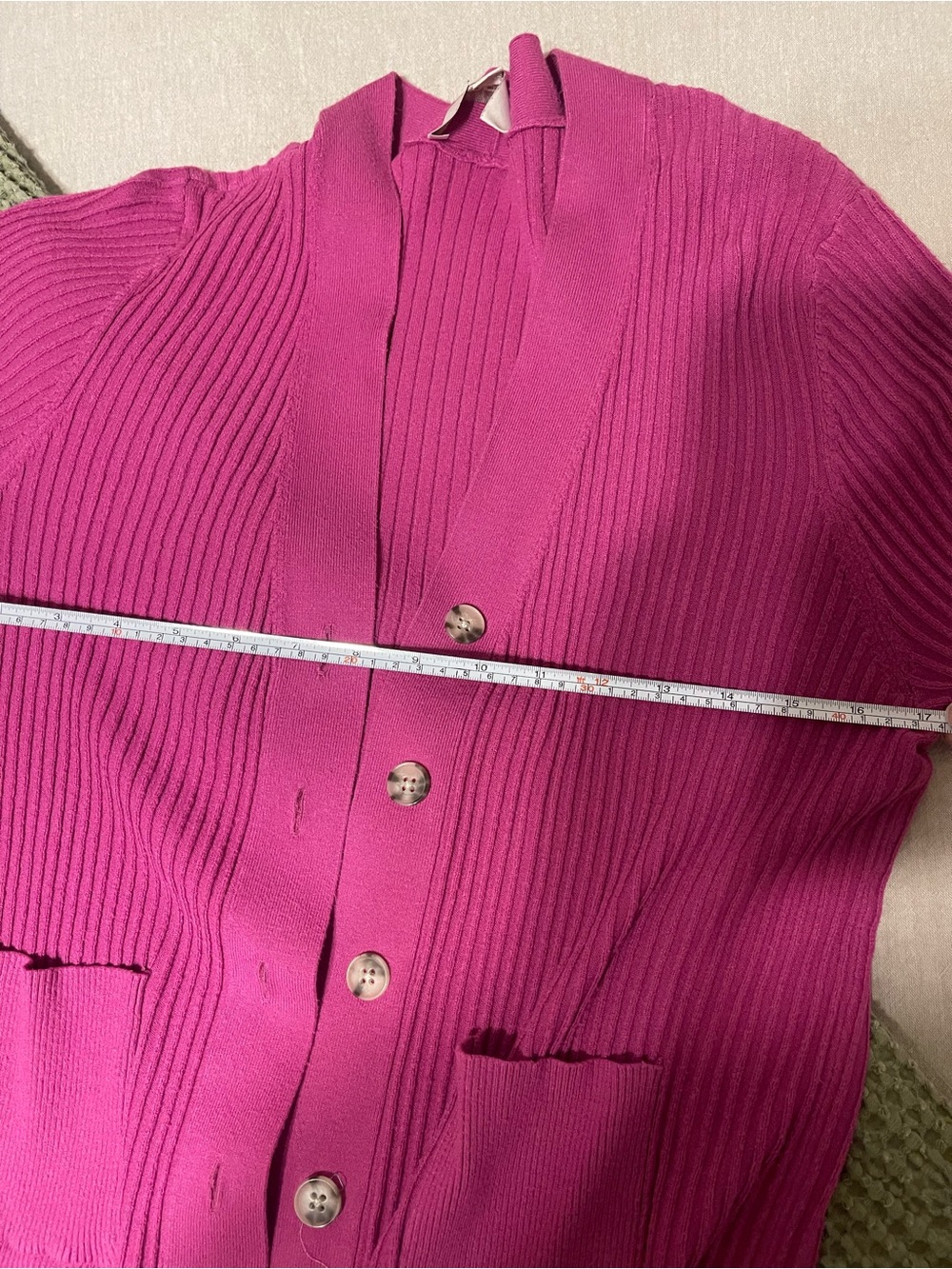 LOFT Fuchsia Ribbed Button-Front Cardigan - Picture 3 of 3